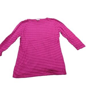 Dana Buchman Top Womens Large Purple Magenta 3/4 Sleeve Textured Pullover